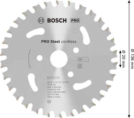 Akumulátorový kotouč pro řezání betonářské oceli Bosch PRO Steel 136 mm.